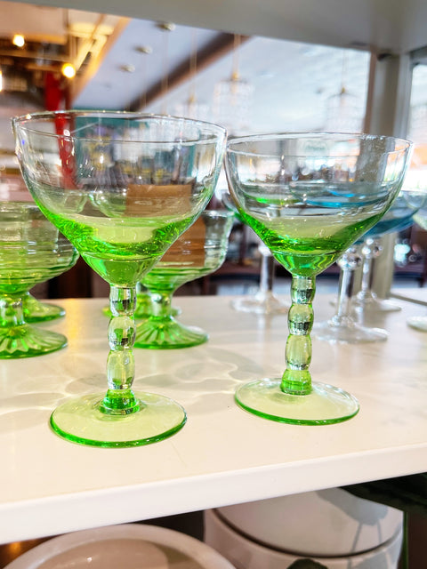 Vintage Imperial Glass Vaseline Bubble Stem Glasses