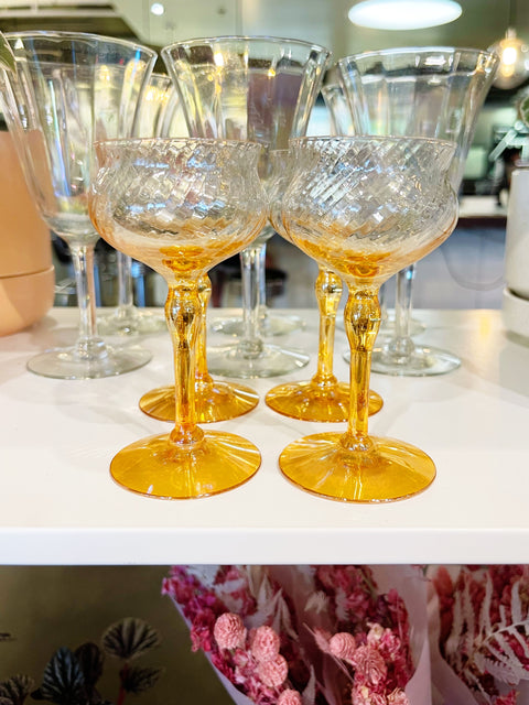 Vintage West Virginia Lusterware Orange Iridescent Glasses