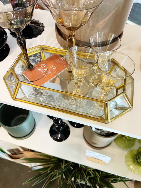Vintage Brass Vanity Tray with Mirrored Bottom