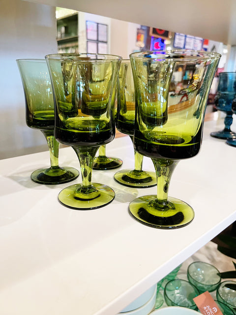Vintage Denby by Milnor Sweden Arabesque Moss Green Wine Glasses