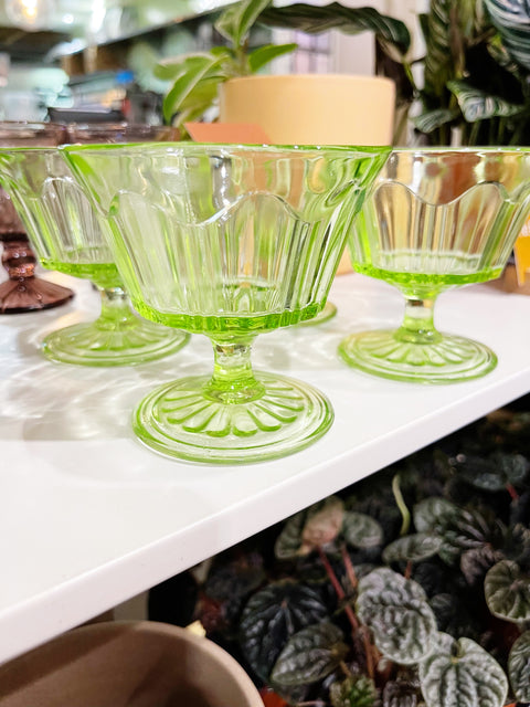Vintage Anchor Hocking Colonial Vaseline Coupe Glasses