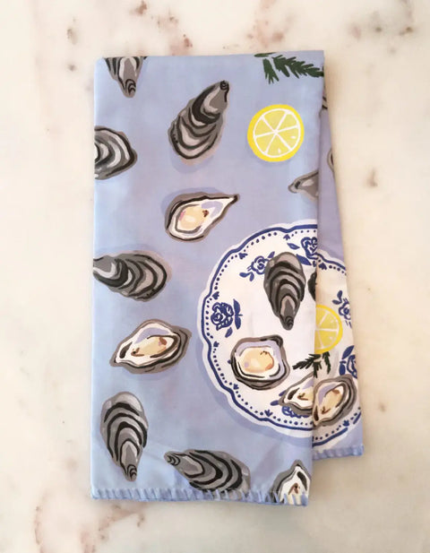 Oysters Tea Towel with Embroidered Detail