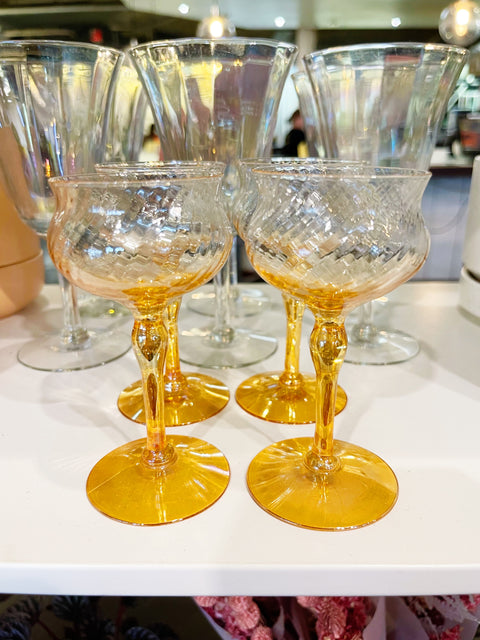 Vintage West Virginia Lusterware Orange Iridescent Glasses