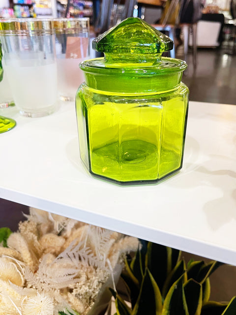 Vintage LE Smith Green Lidded Jar