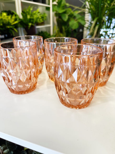 Vintage Jeannette Diamond Glasses and Pitcher