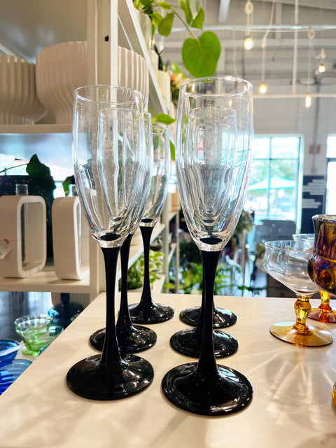 Vintage Luminarc Black Stem Glasses