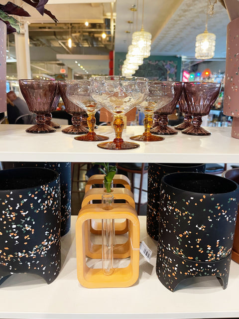 Vintage Tiffin Clear and Amber Glasses with Unique Stems