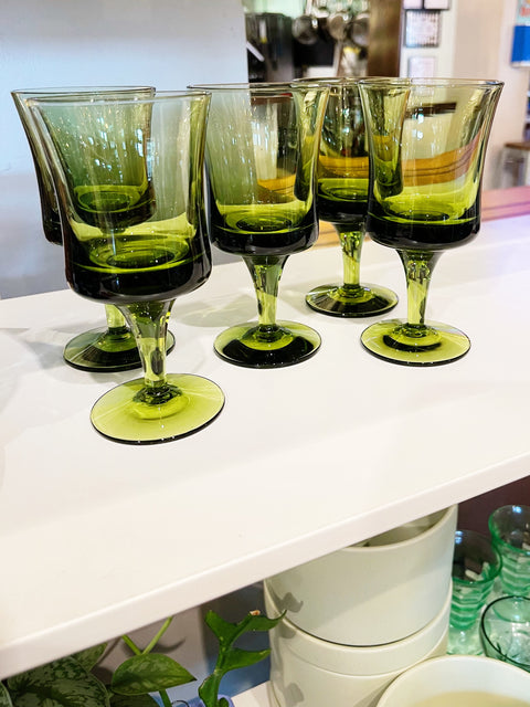 Vintage Denby by Milnor Sweden Arabesque Moss Green Wine Glasses