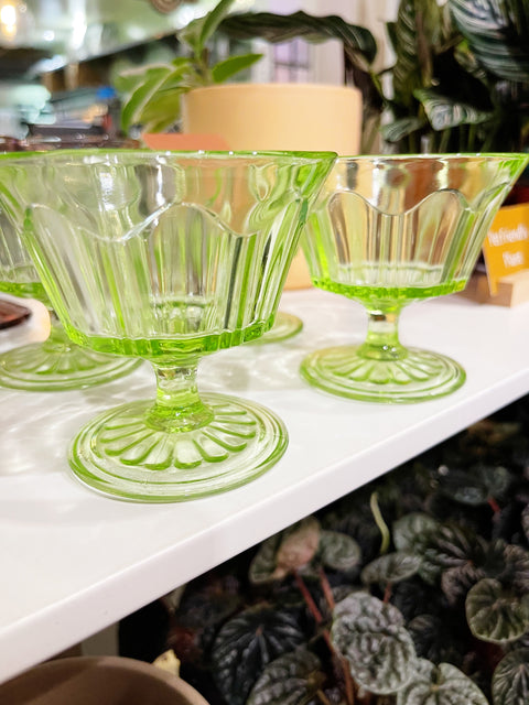 Vintage Anchor Hocking Colonial Vaseline Coupe Glasses