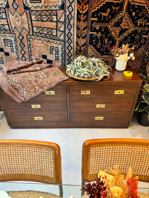 Vintage Campaign Walnut Furniture with Brass Hardware