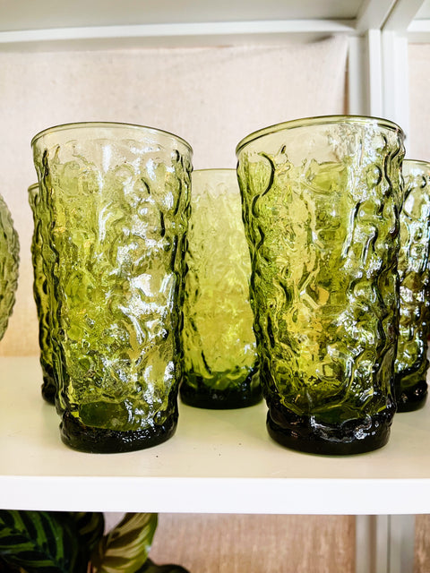 Vintage Anchor Hocking Milano Olive Green Glasses