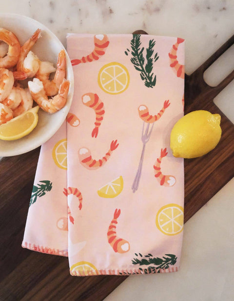 Shrimp Cocktail Tea Towel with Embroidered Detail