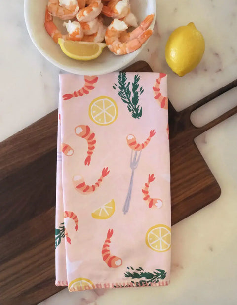 Shrimp Cocktail Tea Towel with Embroidered Detail