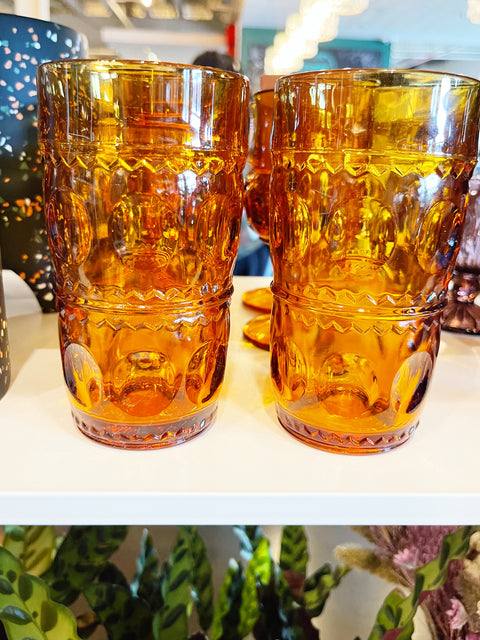 Vintage King Crown Amber Glasses