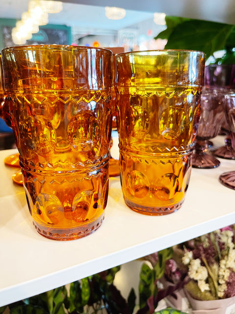 Vintage King Crown Amber Glasses