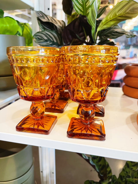 Vintage Indiana Glass Park Lane Amber Glasses