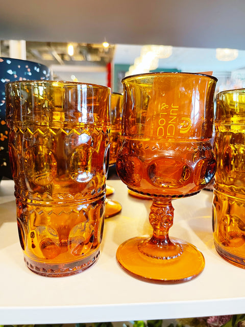 Vintage King Crown Amber Glasses