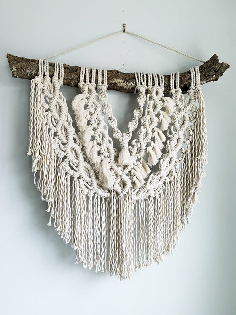 Delaney - Large Macrame Wall Hanging with tree bark dowel
