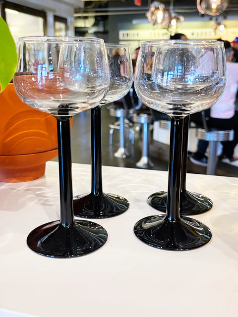 Vintage Luminarc Black Stem Glasses