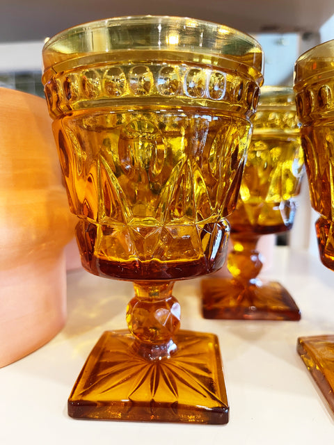 Vintage Indiana Glass Park Lane Amber Glasses