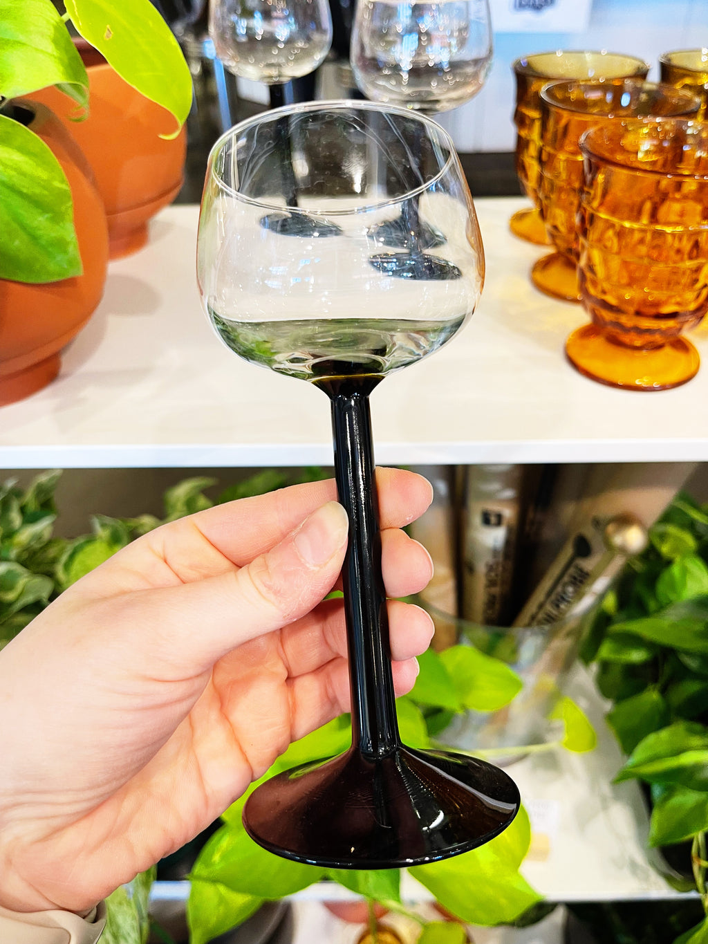 Vintage Luminarc Black Stem Glasses  Jungle & Loom
