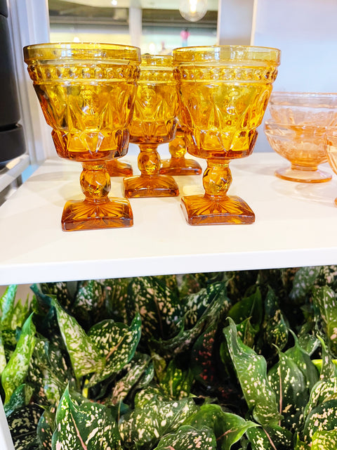 Vintage Indiana Glass Park Lane Amber Glasses