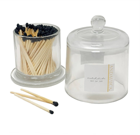 Glass Jar with Lid & Black Matches
