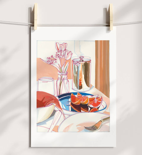 "Breakfast" Tulips and Coffee Print