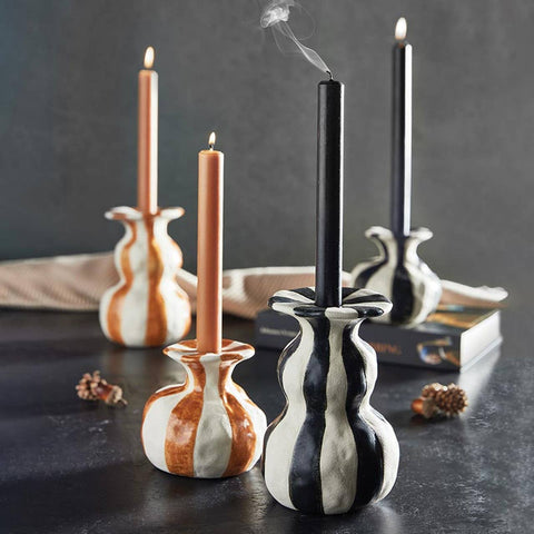 Black Striped Candleholder Large