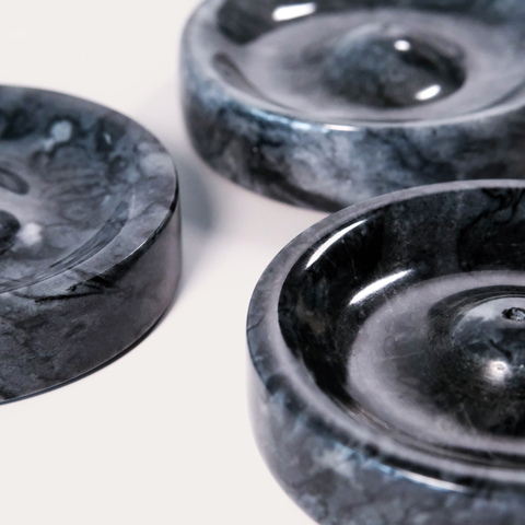Sacred Stone Incense Holder in Dark Grey Marble