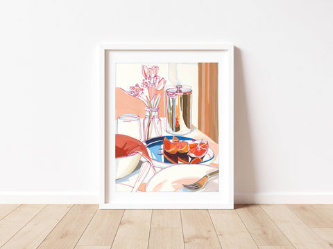 "Breakfast" Tulips and Coffee Print