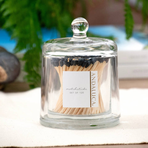 Glass Jar with Lid & Black Matches