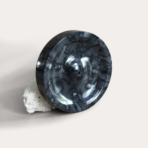 Sacred Stone Incense Holder in Dark Grey Marble