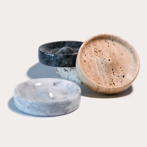 Sacred Stone Incense Holder in Dark Grey Marble