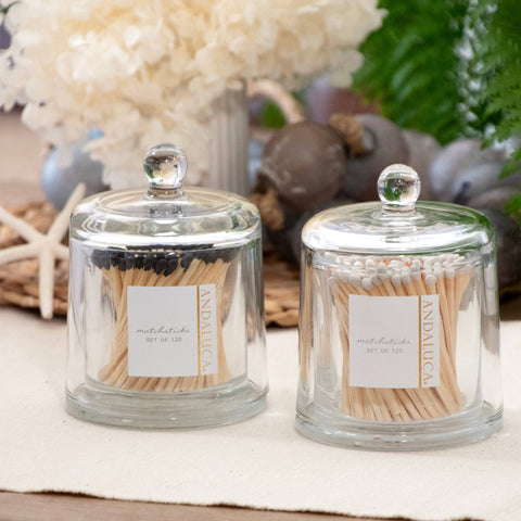 Glass Jar with Lid & Black Matches