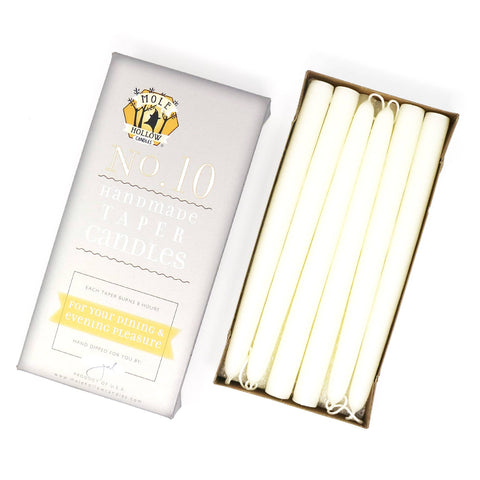 10" Hand Dipped Unscented Taper Candles