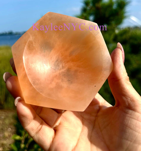 Peach Selenite Hexagon Bowls