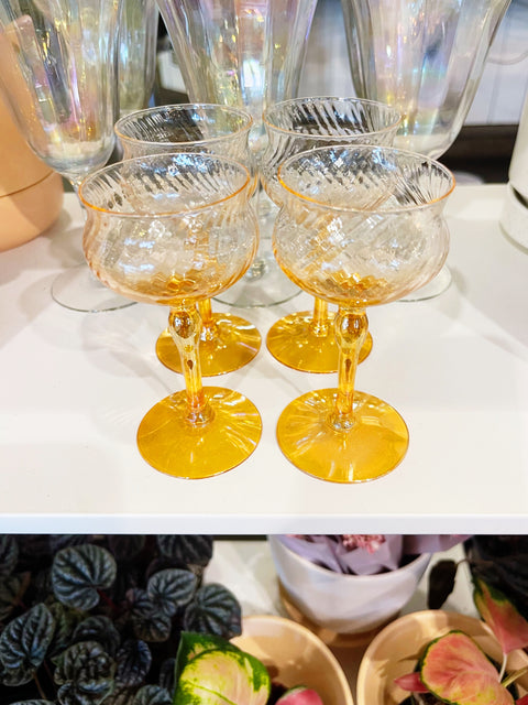 Vintage West Virginia Lusterware Orange Iridescent Glasses