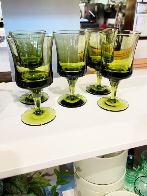 Vintage Denby by Milnor Sweden Arabesque Moss Green Wine Glasses