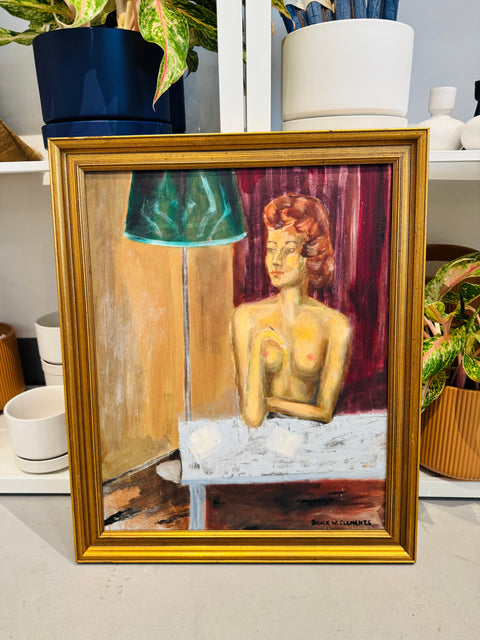 Vintage Framed Nude Art on Canvas