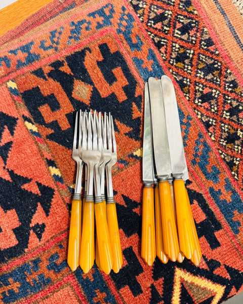 Vintage Enamel Bakelite Silverware Sets