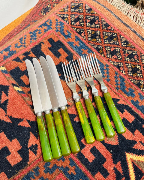 Vintage Enamel Bakelite Silverware Sets