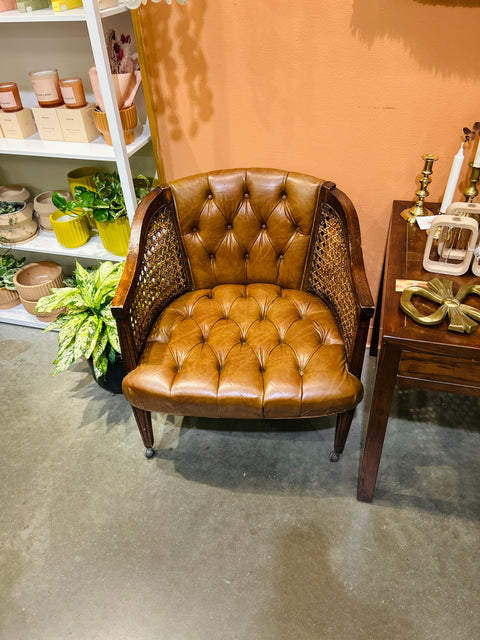 Vintage Leather and Cane Chair