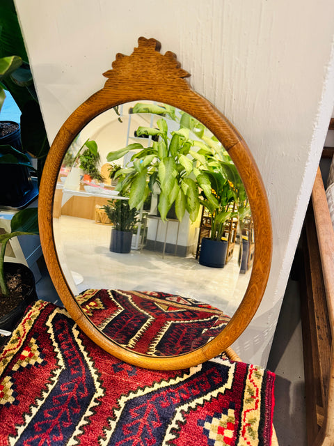 Vintage Oval Wood Frame Mirror