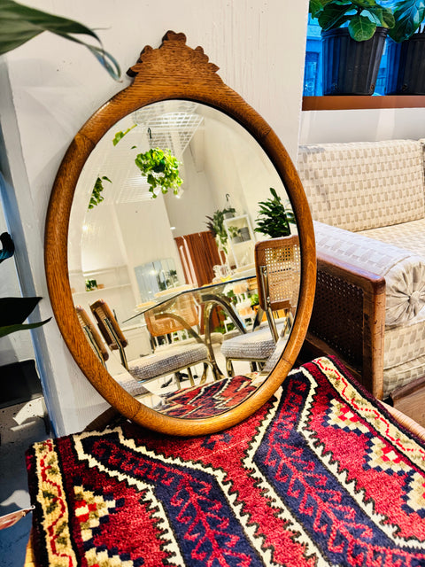 Vintage Oval Wood Frame Mirror