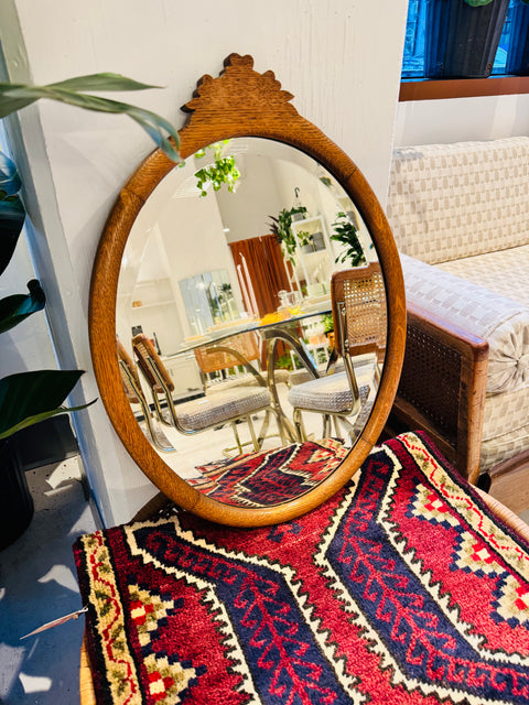 Vintage Oval Wood Frame Mirror