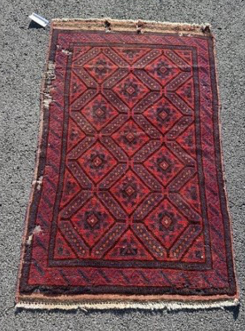 #47 Vintage Balouchi Handmade Rug 2'10" x 4'7" with holes