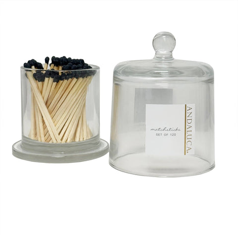 Glass Jar with Lid & Black Matches