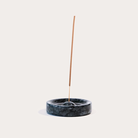 Sacred Stone Incense Holder in Dark Grey Marble