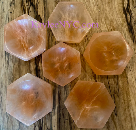 Peach Selenite Hexagon Bowls